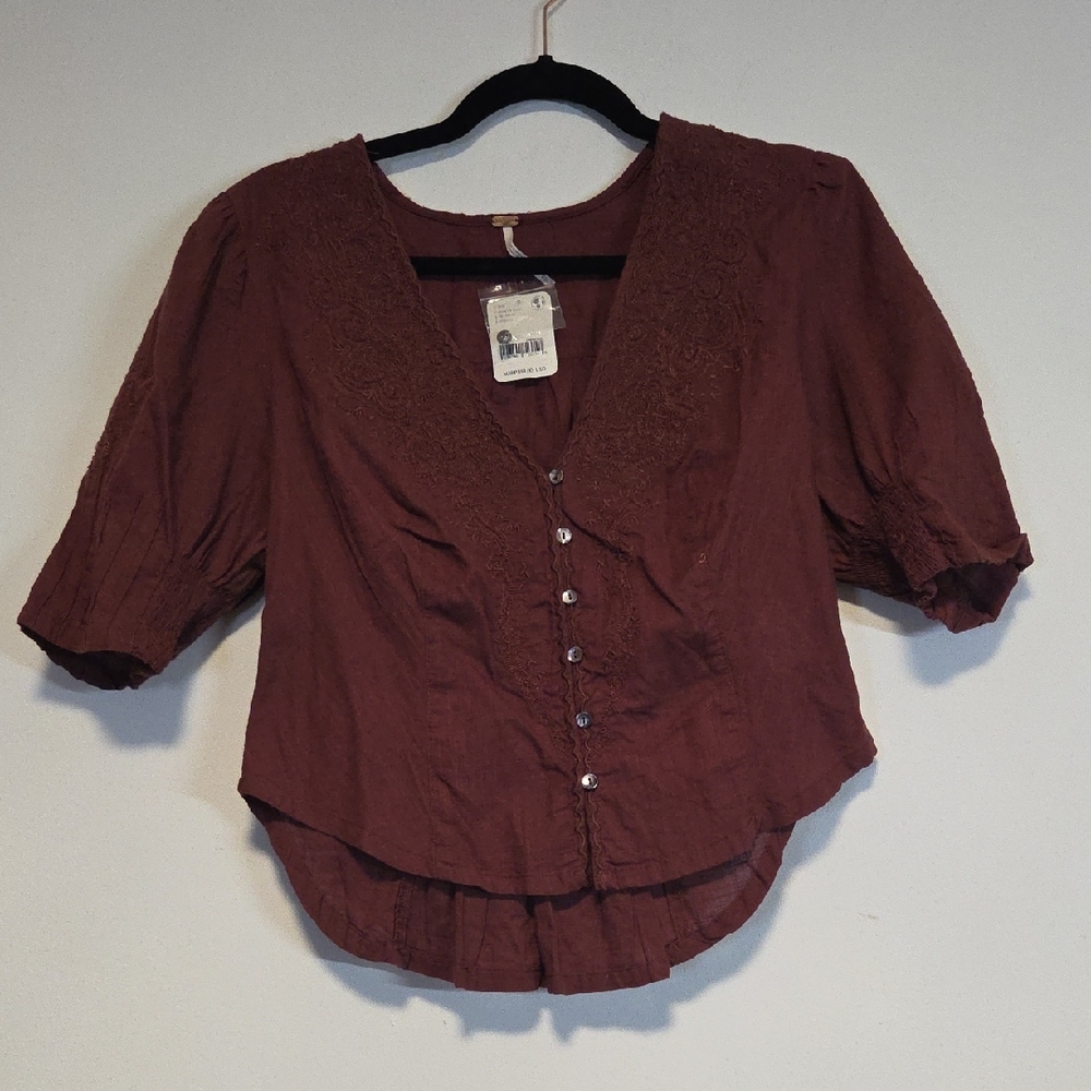 Elegant Burgundy Button-Front Blouse